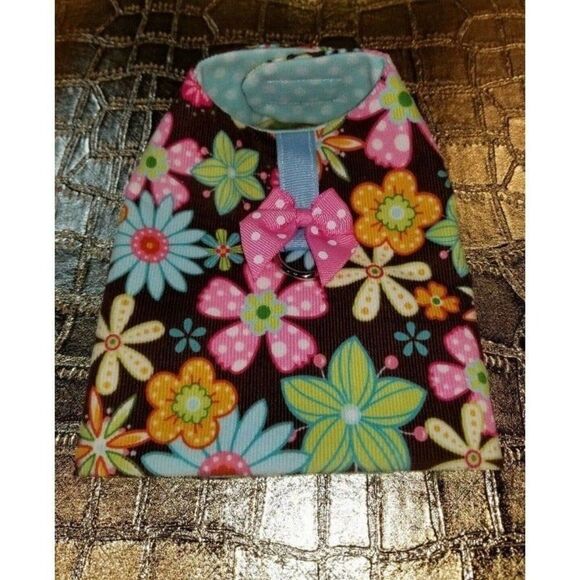 *FIRM* Tiny Dog/Cat Harness XS BROWN FLOWERS Handmade - Picture 2 of 7